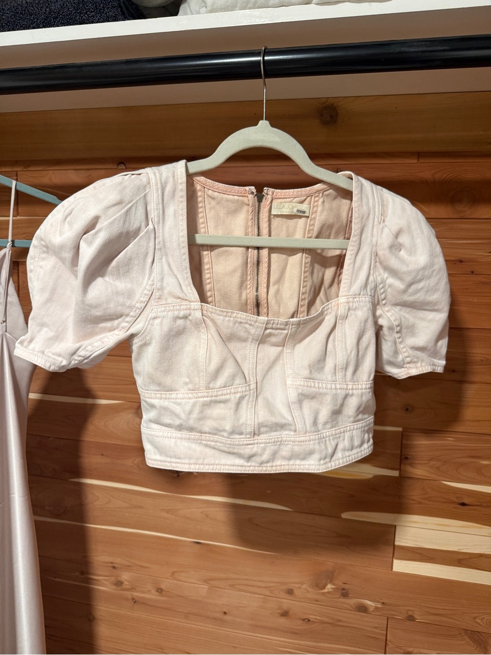Ulla Johnson Blush Puff Sleeve Square-Neck Crop Top